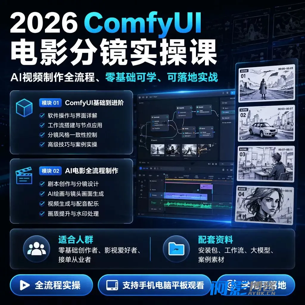 2026 ComfyUI 短剧制作教程:AI 电影工作流程、安装包及分镜实操,分类:⛴引流教程,发布时间:2026-08-10 image